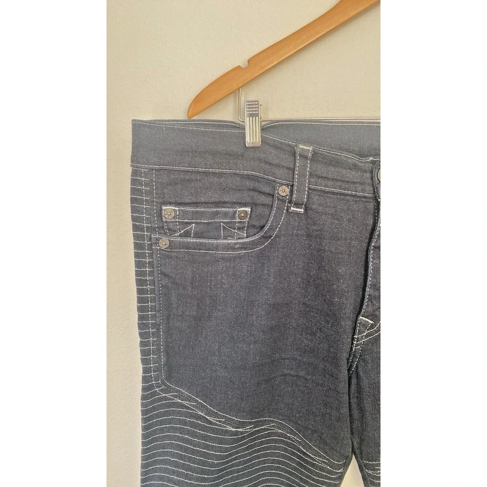 True Religion Jeans Men 42X33 Blue Denim‎ Moto Slim Run Stitch Double Knee